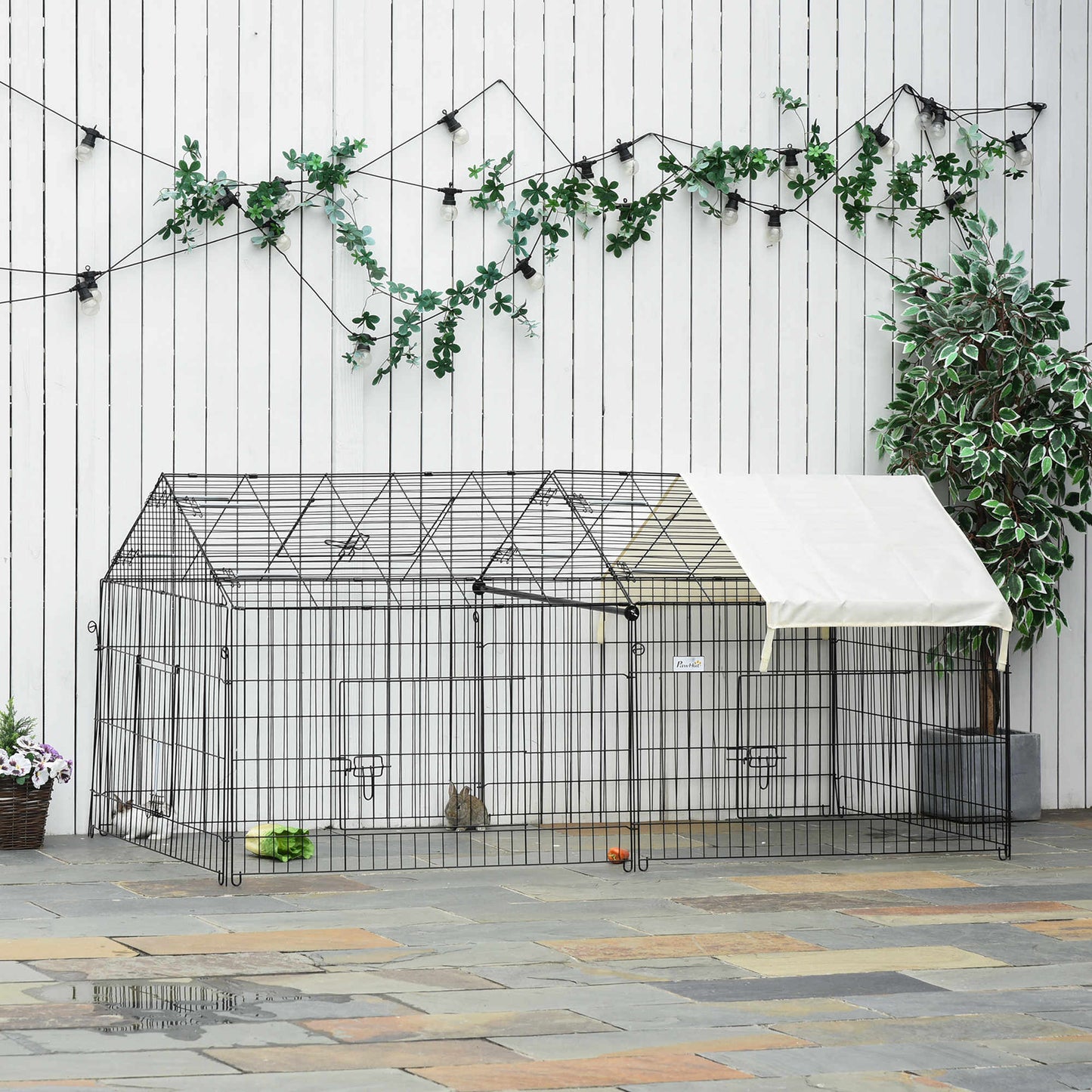 Pet Playpen with Roof, Metal Guinea Pig Cage, Rabbit Pen, Chicken Coop Run, Catio Cat Enclosure with Cover, Doors, Indoo