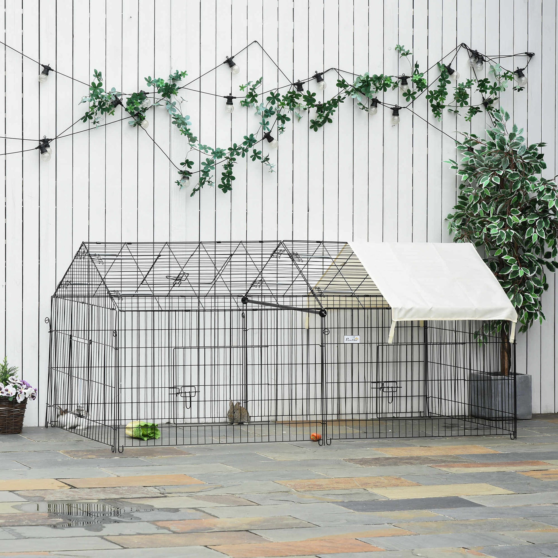 Pet Playpen with Roof, Metal Guinea Pig Cage, Rabbit Pen, Chicken Coop Run, Catio Cat Enclosure with Cover, Doors, Indoo
