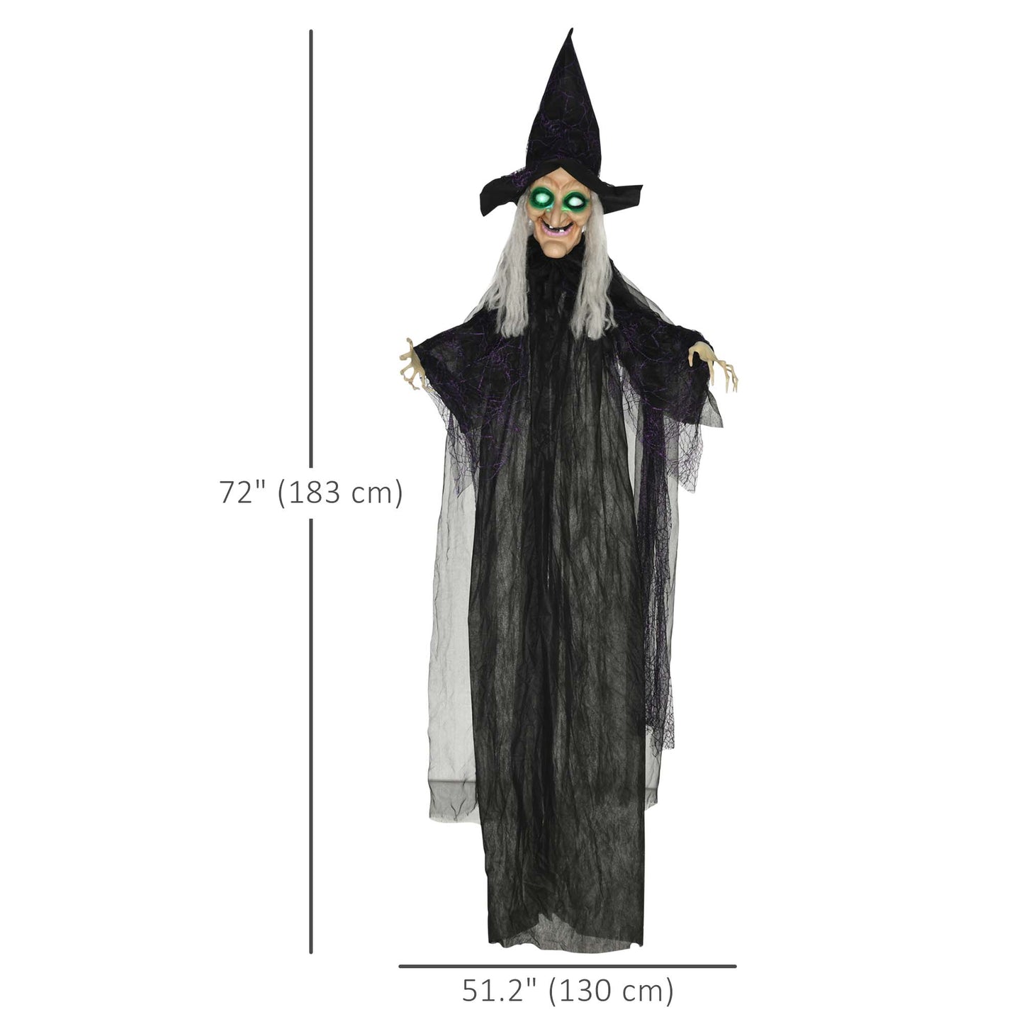 6' Life Size Black Witch Outdoor Halloween Decoration, Halloween Prop w/ Light Up Eyes