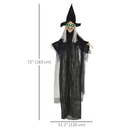 6' Life Size Black Witch Outdoor Halloween Decoration, Halloween Prop w/ Light Up Eyes