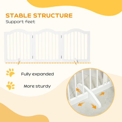 24"H Foldable Dog Gate, 3 Panels Freestanding Pet Gate Barriers Indoor with Support Feet, Puppy Fence for Small Dogs, Wh
