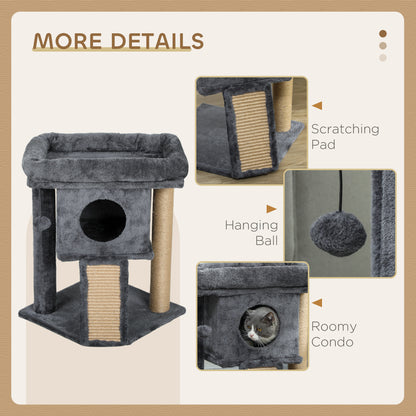 Cat Tree, Small Cat Tower with Perch, Scratching Post, Cat Condo, Toy Ball for Kitty, Indoor Use, Dark Grey