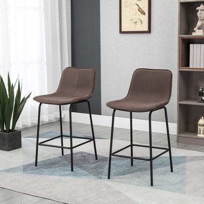Bar Stools Set of 2, Upholstered Counter Height Bar Chairs, 26" (66 cm) Kitchen Stools with Steel Legs for Dining Area, 