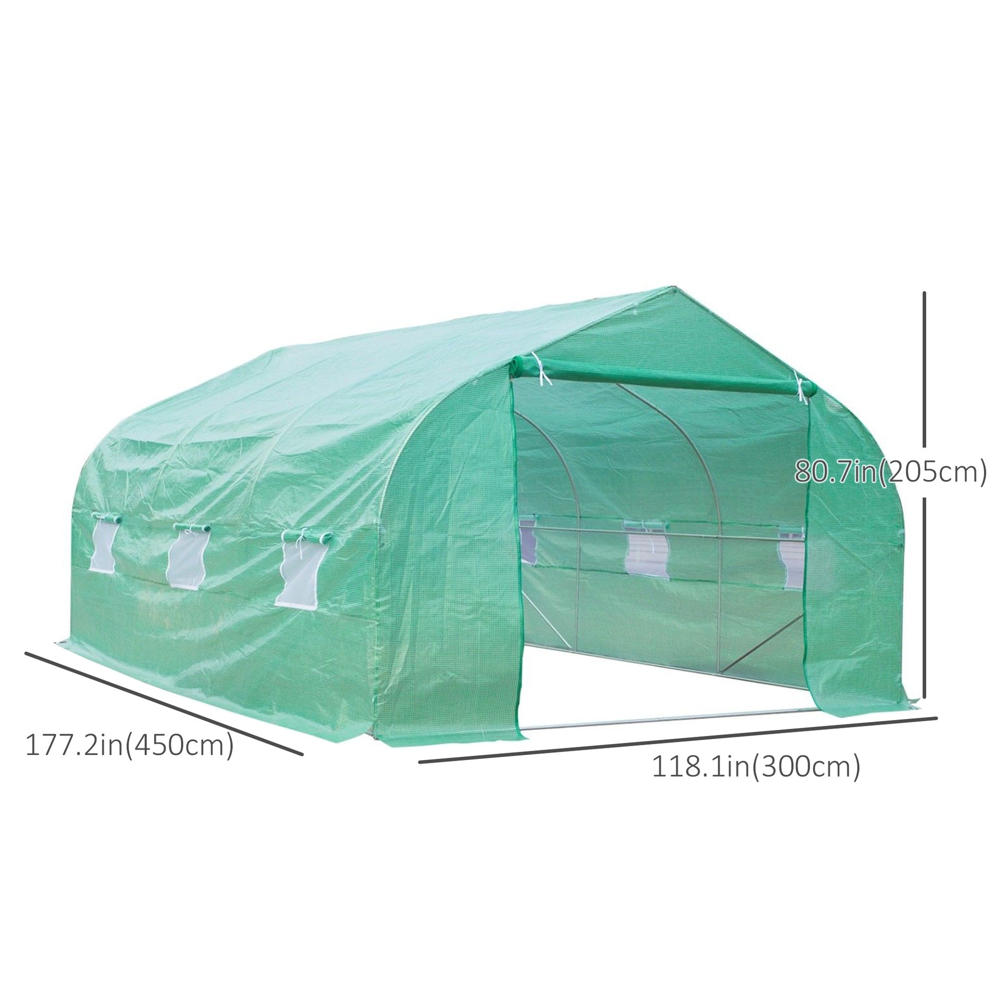 15' x 10' x 7' Walk-in Greenhouse Outdoor Plant Tunnel Warm Hot House w/ Roll Up Door and 6 Mesh Windows, Steel Frame, G