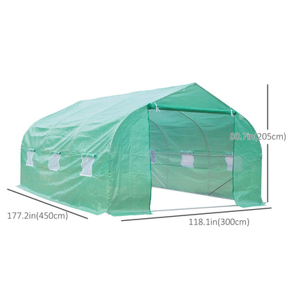 15' x 10' x 7' Walk-in Greenhouse Outdoor Plant Tunnel Warm Hot House w/ Roll Up Door and 6 Mesh Windows, Steel Frame, G