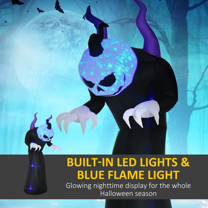 7ft Inflatable Halloween Ghost with Horns, Blow-Up Outdoor LED Yard Display with Flame Effect for Garden, Lawn, Yard, Pa