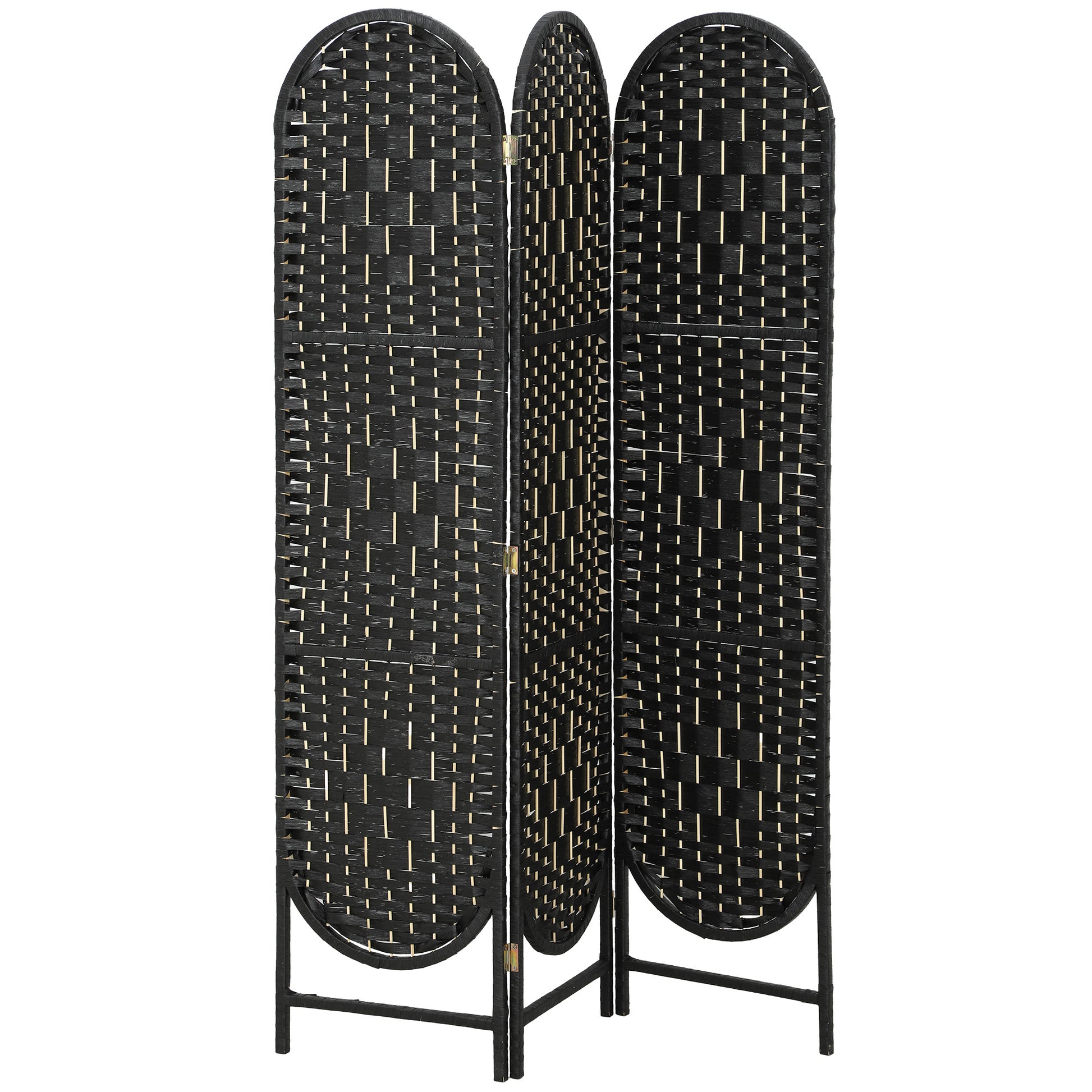 Bohemian Privacy Screen, Folding Room Divider with 3 Panels and Arched Top for Bedroom Living Room Office, Black