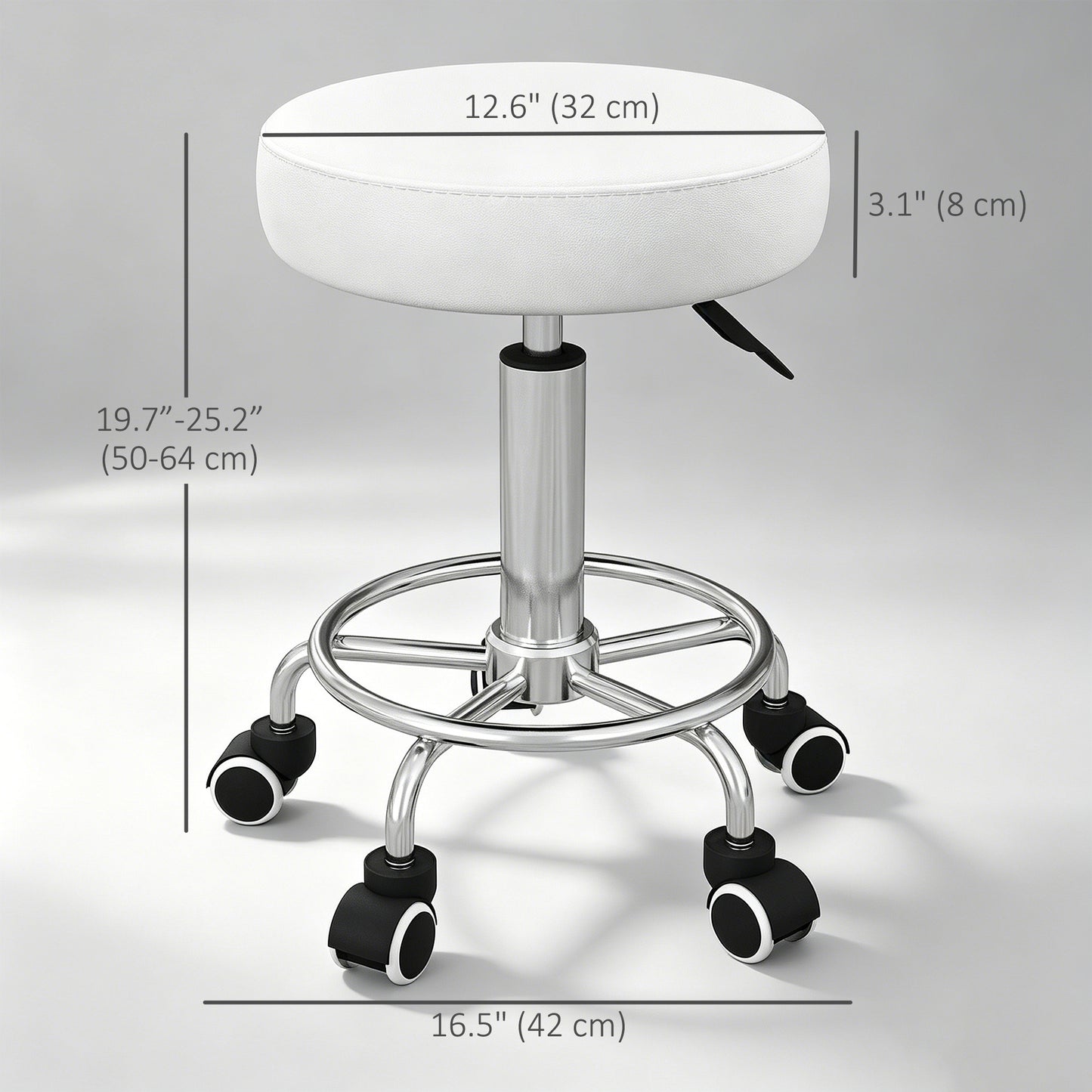 Salon Stool with Adjustable Height, PU Leather Barber Rolling Massage Tattoo Chair for Bar Beauty SPA, White