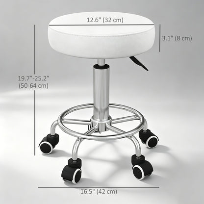 Salon Stool with Adjustable Height, PU Leather Barber Rolling Massage Tattoo Chair for Bar Beauty SPA, White