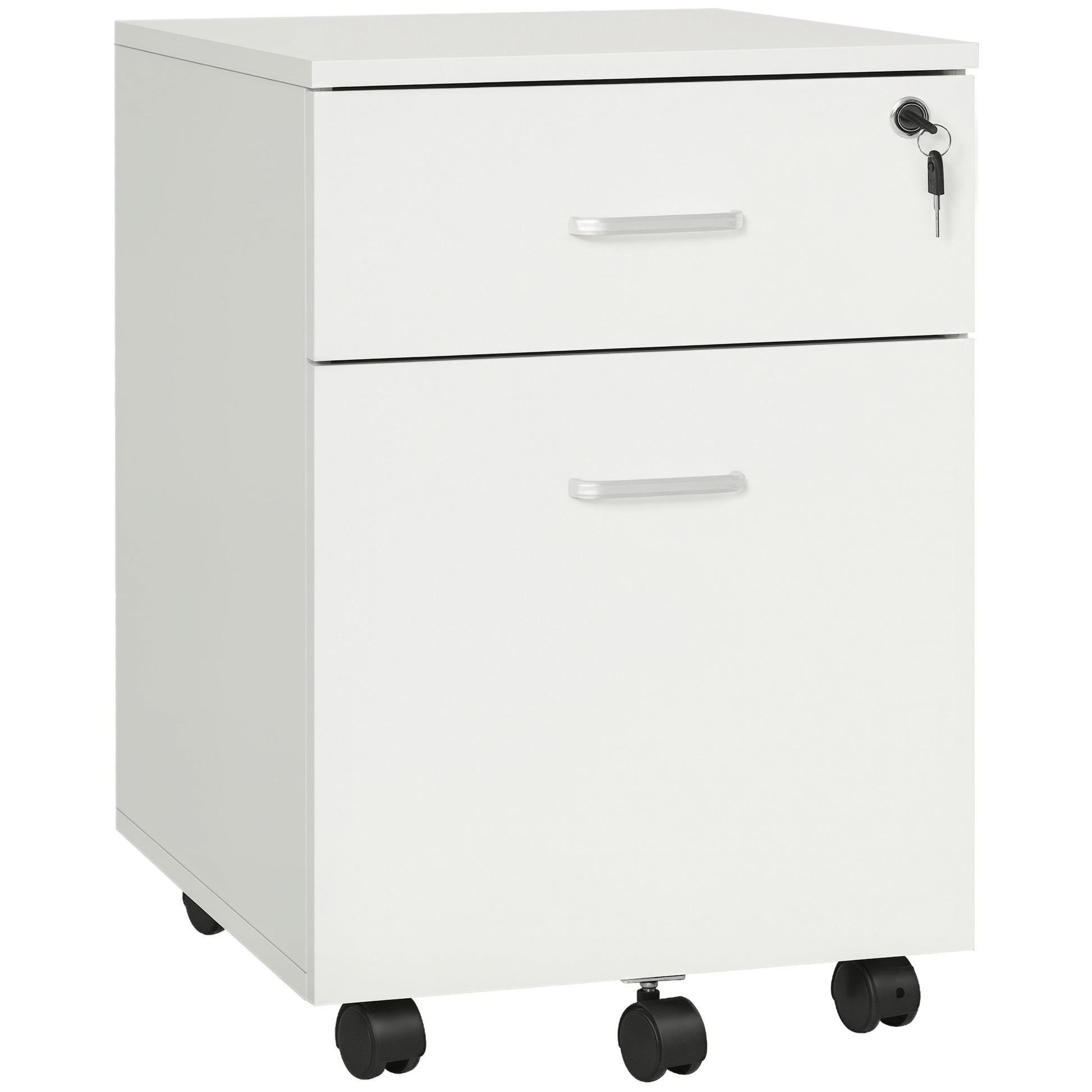 2 Drawer File Cabinet with Lock and Keys, Mobile Vertical Filing Cabinet with Wheels and Drawers, Home Office Cabinet, W