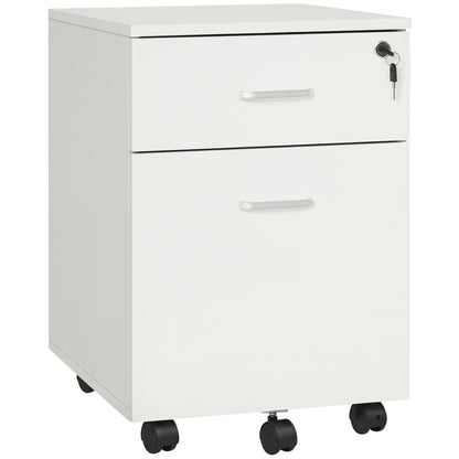 2 Drawer File Cabinet with Lock and Keys, Mobile Vertical Filing Cabinet with Wheels and Drawers, Home Office Cabinet, W