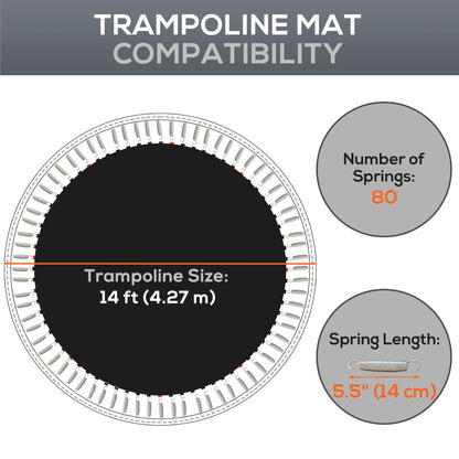 Soozier Trampoline Replacement Mat, Fits 14' Trampoline w/ 80 V-Hooks & 5.5" Springs (Spring & Frame not Included), Blac