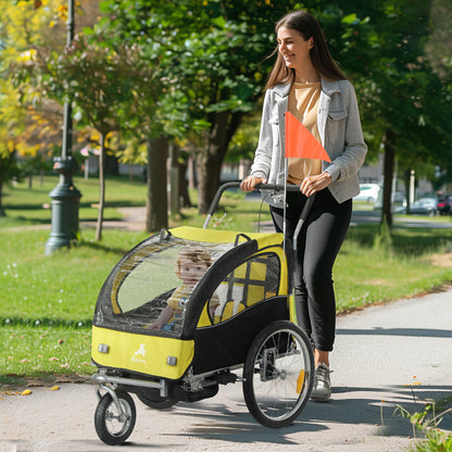 VarietyKart 2-in-1 Bike Trailer for Kids, Foldable 2-Seat Baby Stroller with 5-Point Harness, Rubber Wheels, Storage Bag