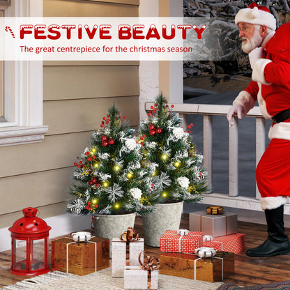 2 Foot/23 inch 2 Pack Prelit Artificial Christmas Tree Cordless with 70 Branches, Warm White LED lights, Red Berries, Pi