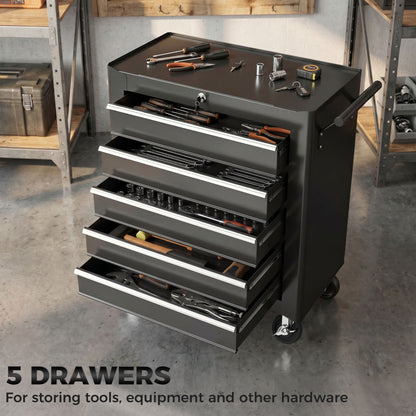 Rolling Tool Chest, 5-Drawer Lockable Tool Cabinet with 4 Wheels, Handle, Toolbox Storage Organizer for Garage, Workshop