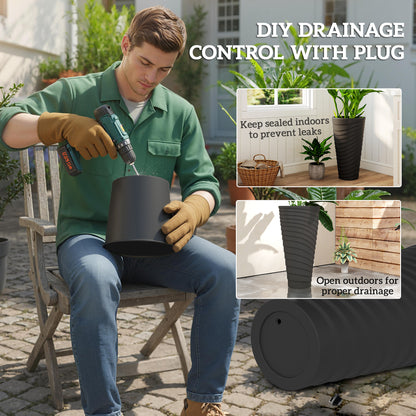 29" Tall Planters Set of 2, Indoor Outdoor Stackable Taper Planters with Drainage Holes, Black