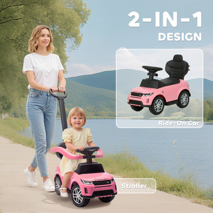 Qaba Land Rover Discovery Licensed 2-in-1 Ride On Push Car with Removable Parent Handle, Under-Seat Storage, Pink