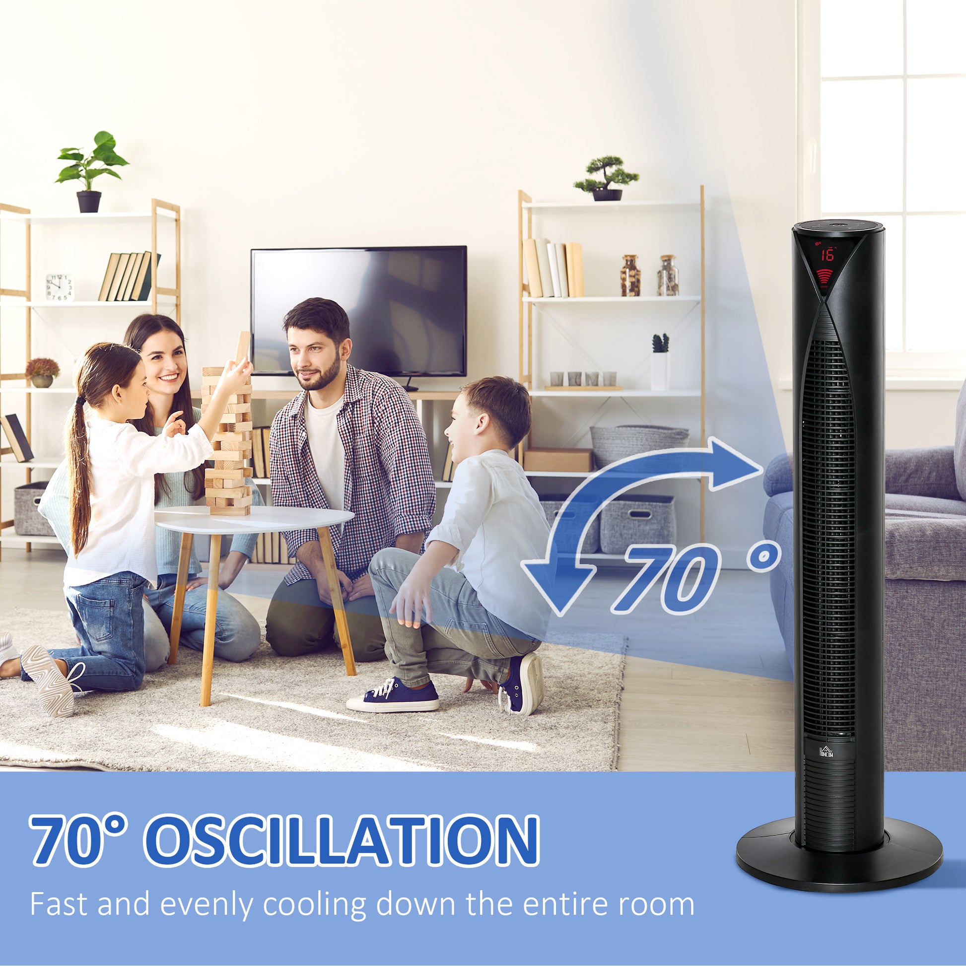 Freestanding Tower Fan Cooling for Home Bedroom with 3 Speed, 12h Timer, Oscillating, LED Sensor Panel, Remote Controlle