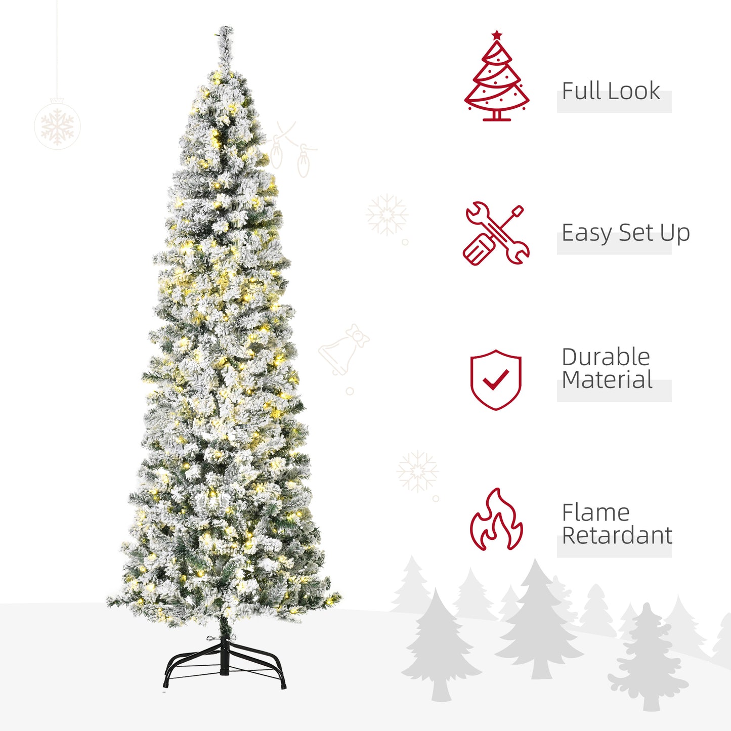 7.5 Feet Christmas Tree Prelit Artificial Snow Flocked with Warm White LED Light, Holiday Home Xmas Decoration, Green Wh