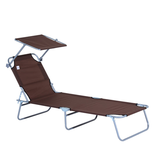 Outdoor Lounge Chair, Adjustable Folding Chaise Lounge,  Tanning Chair with Sun Shade for Beach, Camping, Hiking, Backya
