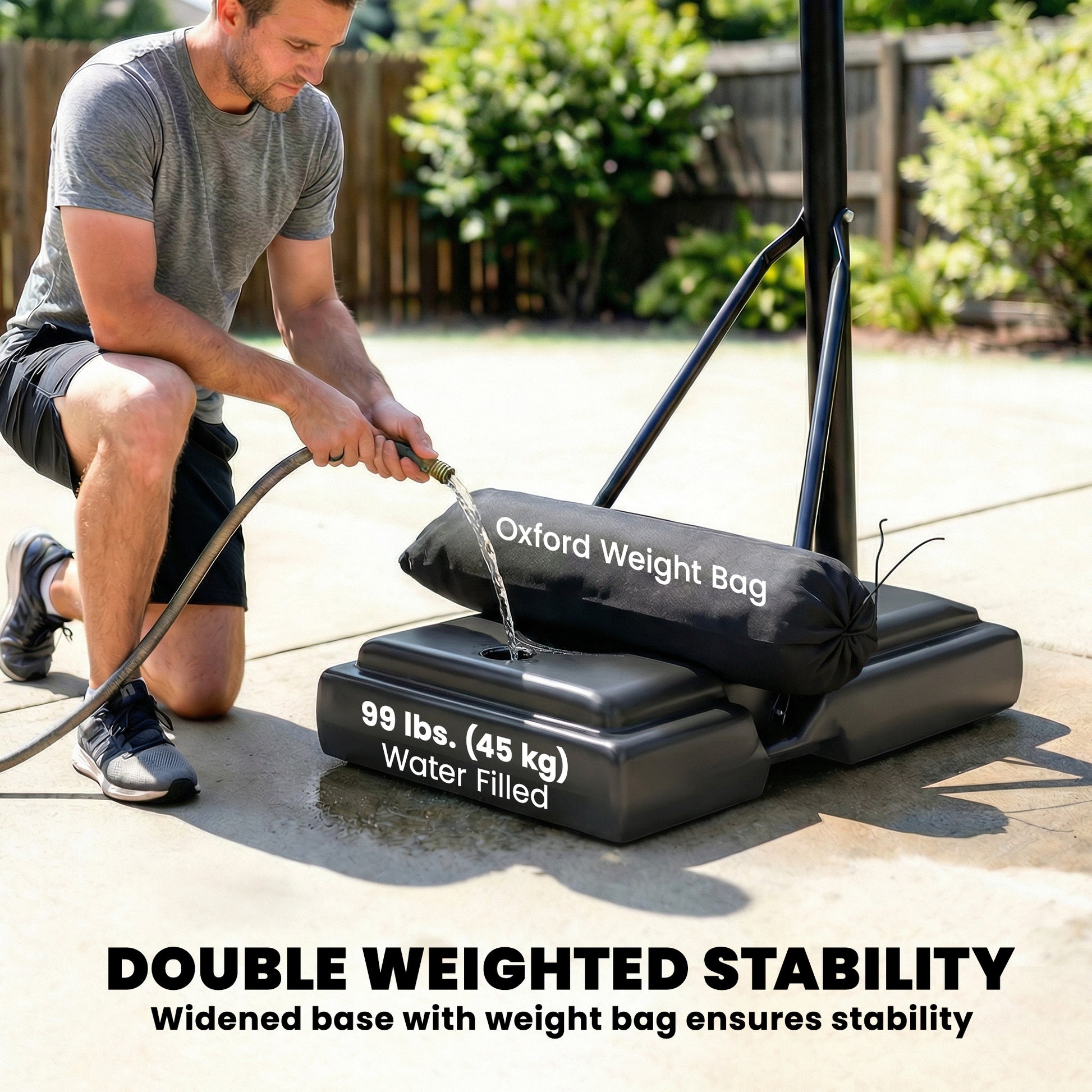 Soozier Basketball Hoop Stand Outdoor, 4.4–10 ft Single Hand Rotation Adjustable with Shatterproof Backboard & Weight Ba