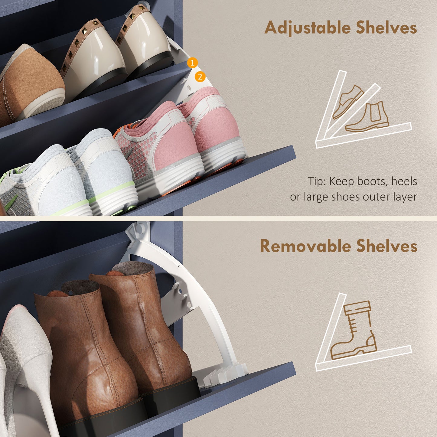 Shoe Storage Cabinet with 4 Flip Drawers, Farmhouse Narrow Shoe Cabinet, Holds Up to 24 Pairs, Blue