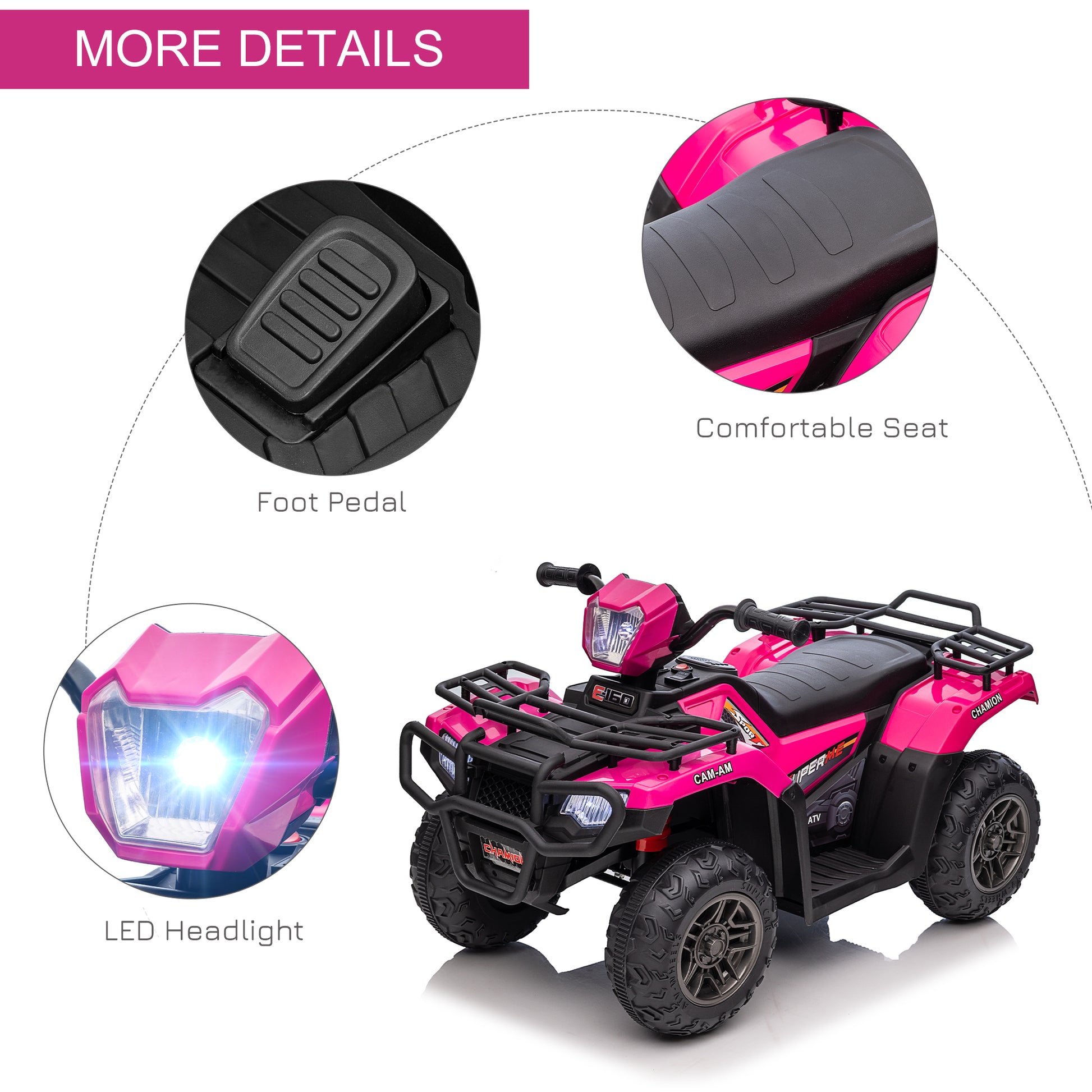 VarietyKart 12V Kids ATV Quad, 4 Wheeler Battery Powered Electric Vehicle with Music MP3, Headlights, High Low Speed, Tr