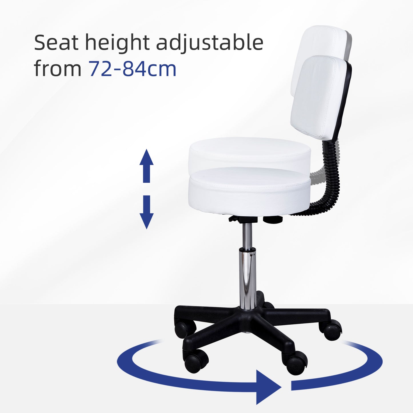 Rolling Stool with Wheels, Swivel Stool with Back Support, Adjustable Height, PU Leather Drafting Chair for Home Office,
