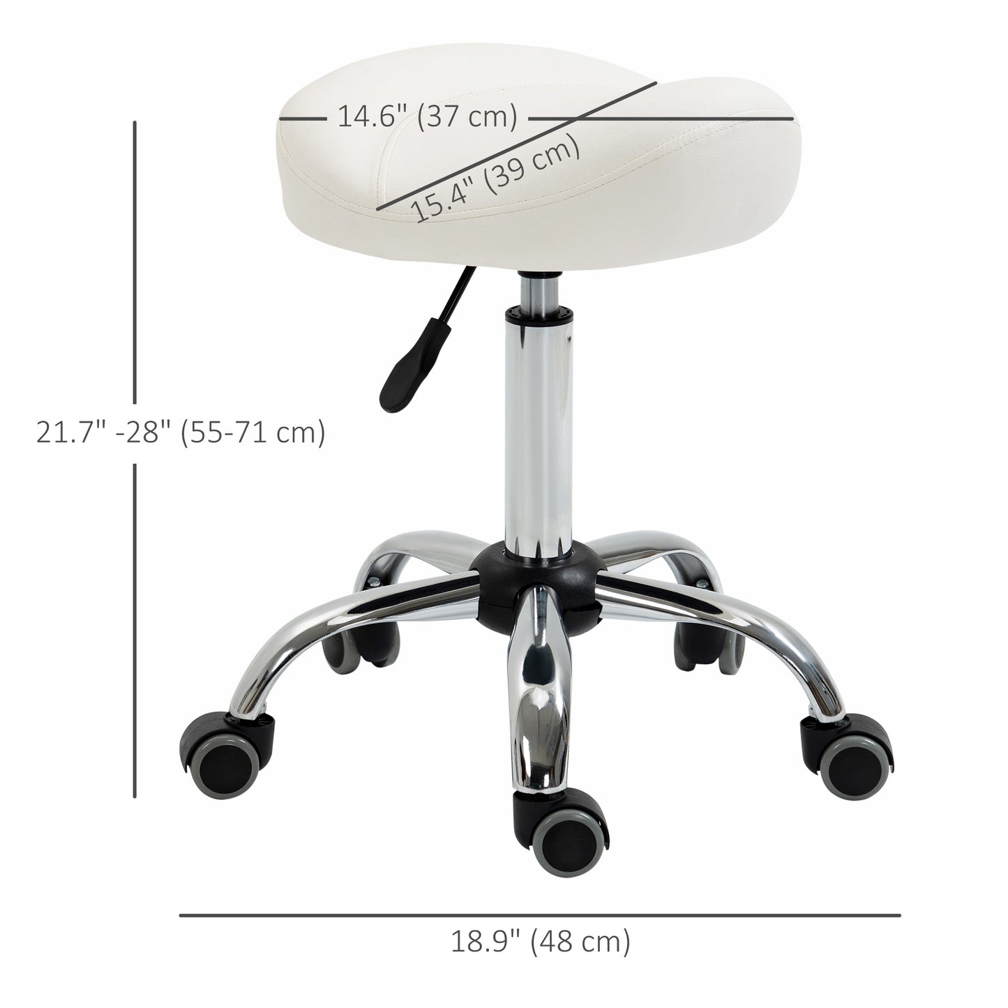 Ergonomic Saddle Stool with Wheels, Adjustable PU Leather Saddle Chair, 360° Swivel, NO Back Pain, Healthy Posture, Salo