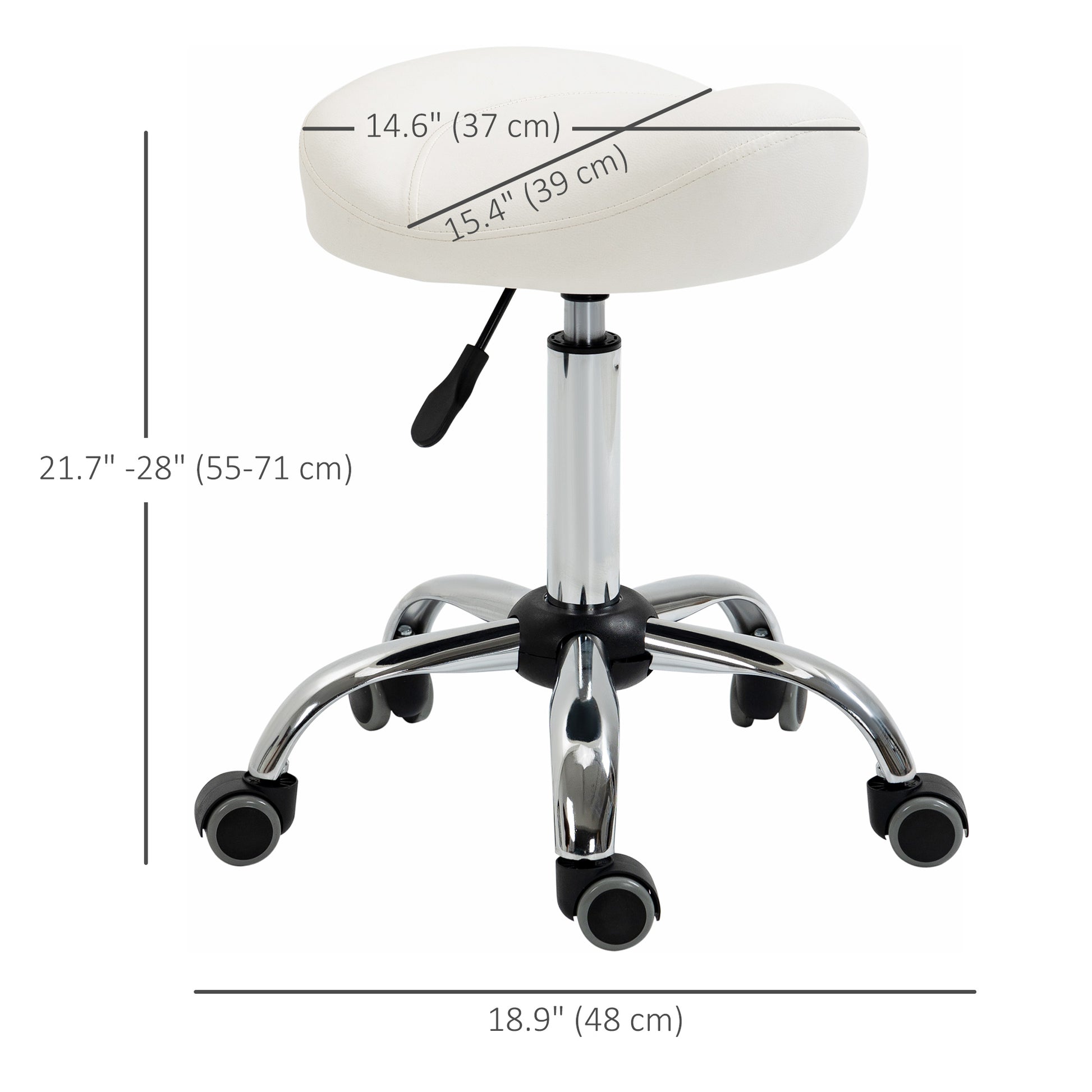 Ergonomic Saddle Stool with Wheels, Adjustable PU Leather Saddle Chair, 360° Swivel, NO Back Pain, Healthy Posture, Salo