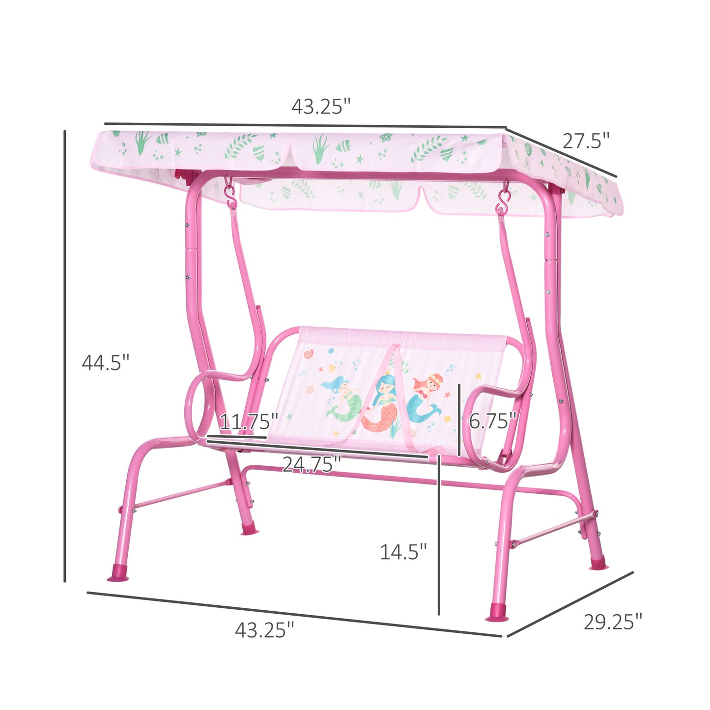 2-Seat Kids Porch Swing Chair, Children Outdoor Patio Furniture Lounge Chair for Garden, with Adjustable Canopy, Seat Be