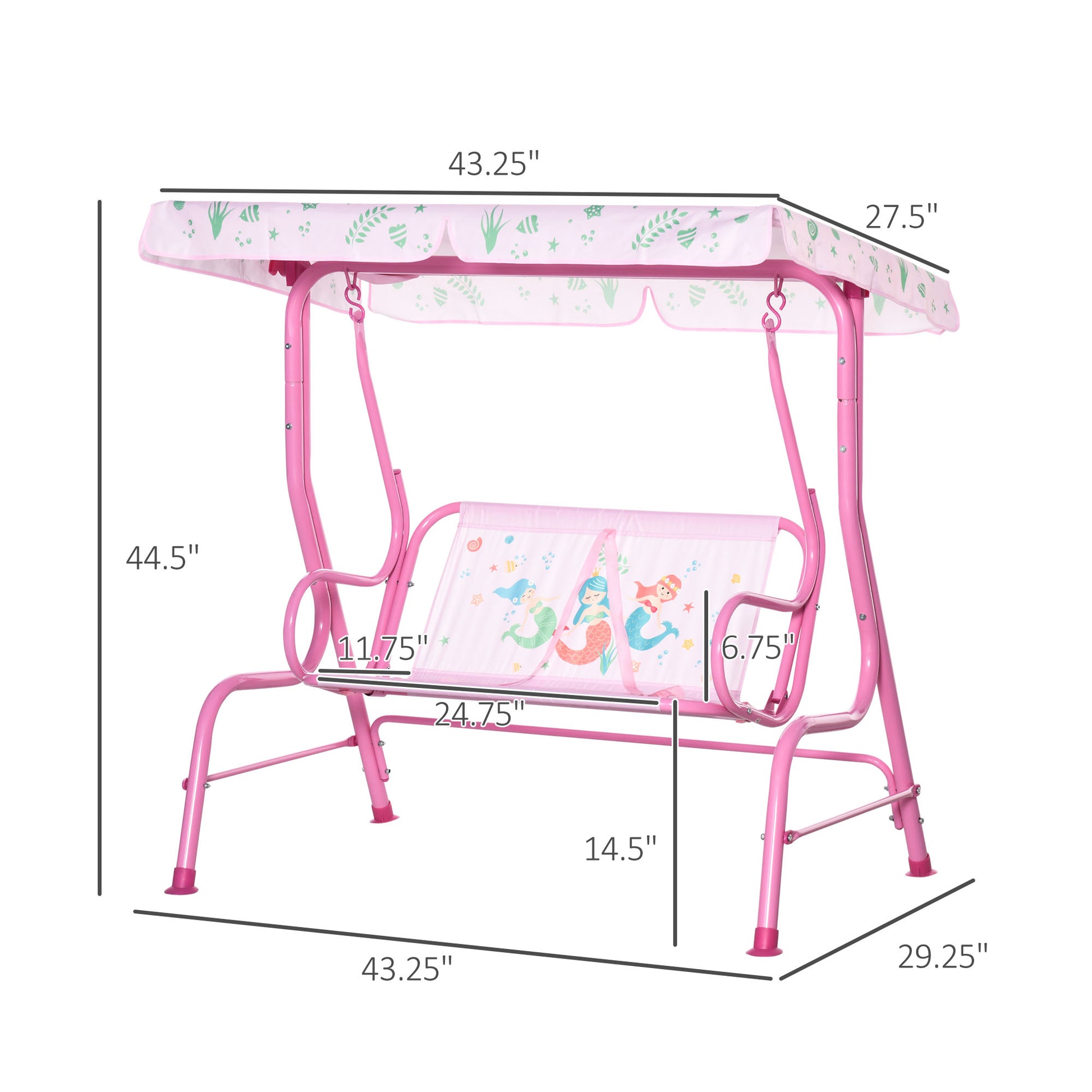2-Seat Kids Porch Swing Chair, Children Outdoor Patio Furniture Lounge Chair for Garden, with Adjustable Canopy, Seat Be