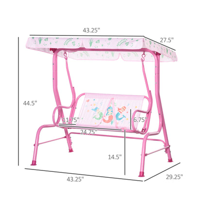 2-Seat Kids Porch Swing Chair, Children Outdoor Patio Furniture Lounge Chair for Garden, with Adjustable Canopy, Seat Be