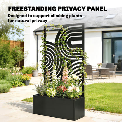 Metal Planter Box with Trellis, 44.5" Raised Garden Bed with Trellis Privacy Screen for Climbing Plants