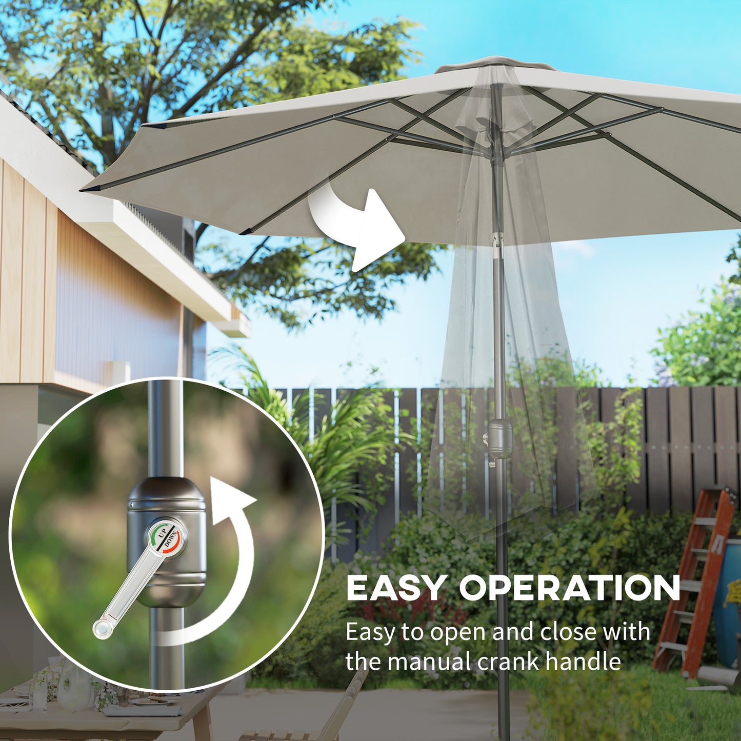 10' x 8' Round Market Umbrella, Patio Umbrella with Crank Handle and Tilt, Outdoor Parasol for Garden, Bench, Lawn, Ligh
