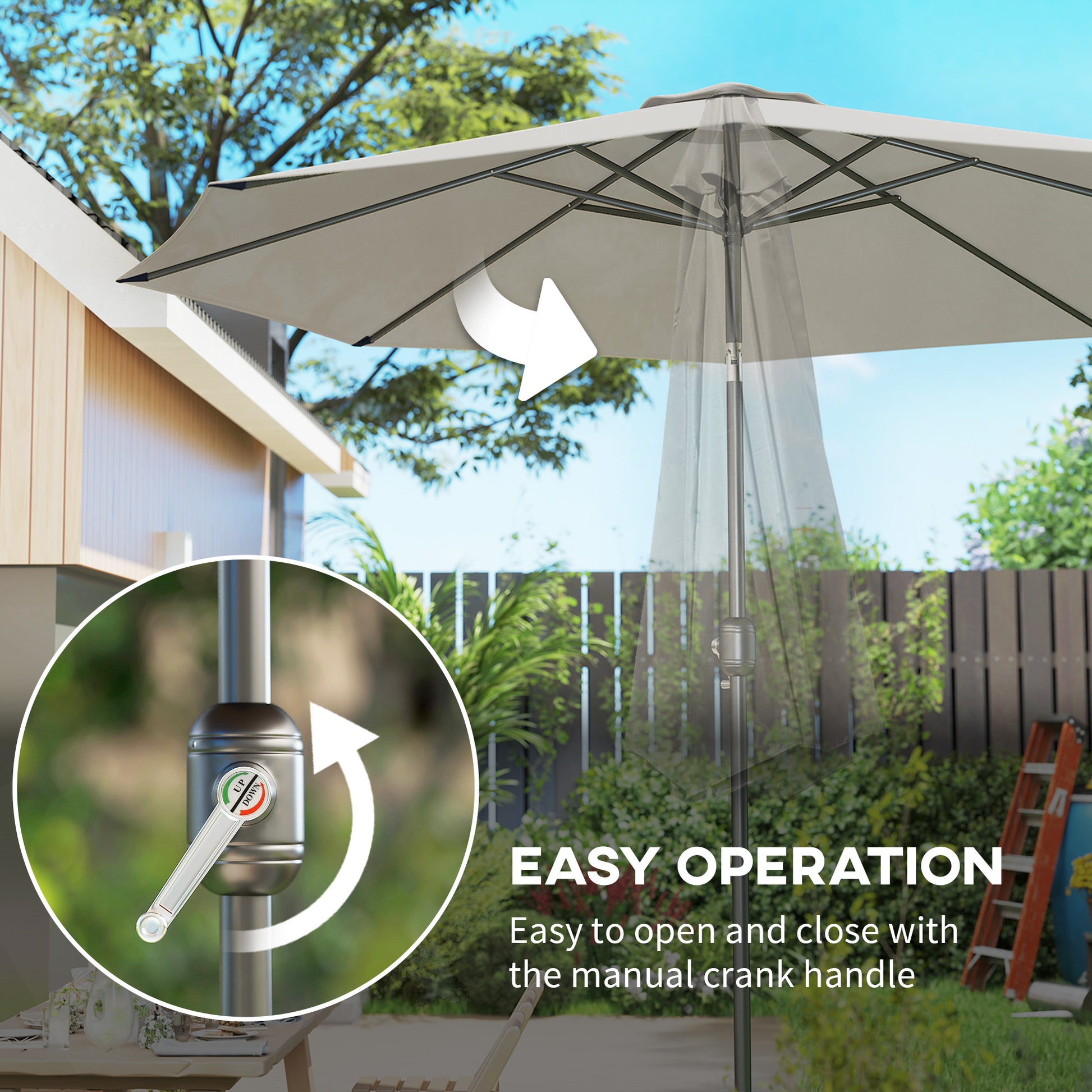 10' x 8' Round Market Umbrella, Patio Umbrella with Crank Handle and Tilt, Outdoor Parasol for Garden, Bench, Lawn, Ligh