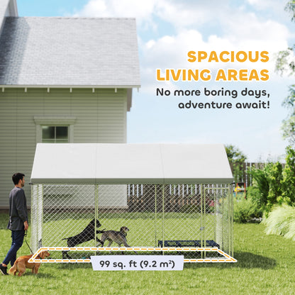 Galvanized Steel Outdoor Dog Kennel with Roof, Safety Lock, for Backyard, 13.1' x 7.5' x 7.8'