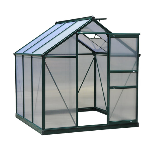 6.2' x 6.3' x 6.6' Clear Polycarbonate Greenhouse Large Walk-In Green House Garden Plants Grow Galvanized Base Aluminium