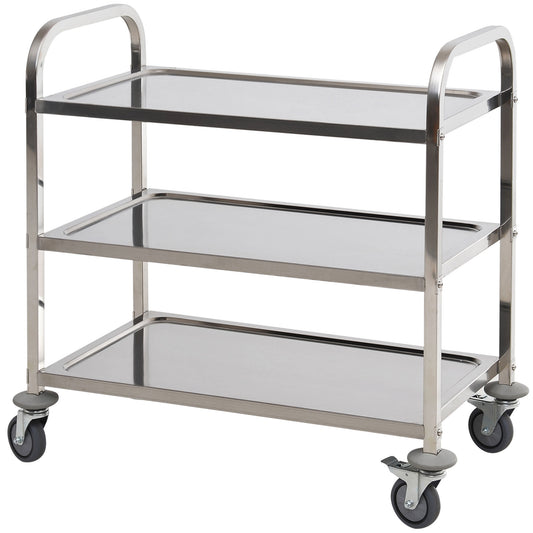 35.6" 3-Tier Kitchen Trolley Medical Treatment Laboratory Equipment Carts, Stainless Steel Rolling Kitchen Island, Wheel