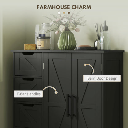 Bathroom Floor Cabinet, Farmhouse Bathroom Storage Cabinet with Adjustable Shelf, Black