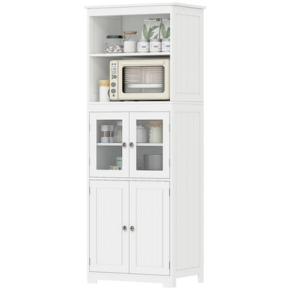 63" Small Buffet with Hutch, 4-Door Kitchen Pantry, Freestanding Storage Cabinet with Adjustable Shelf for Dining Room, 