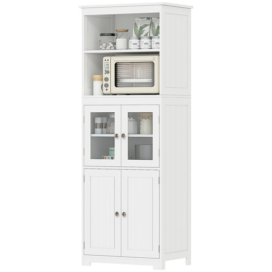 63" Small Buffet with Hutch, 4-Door Kitchen Pantry, Freestanding Storage Cabinet with Adjustable Shelf for Dining Room, 