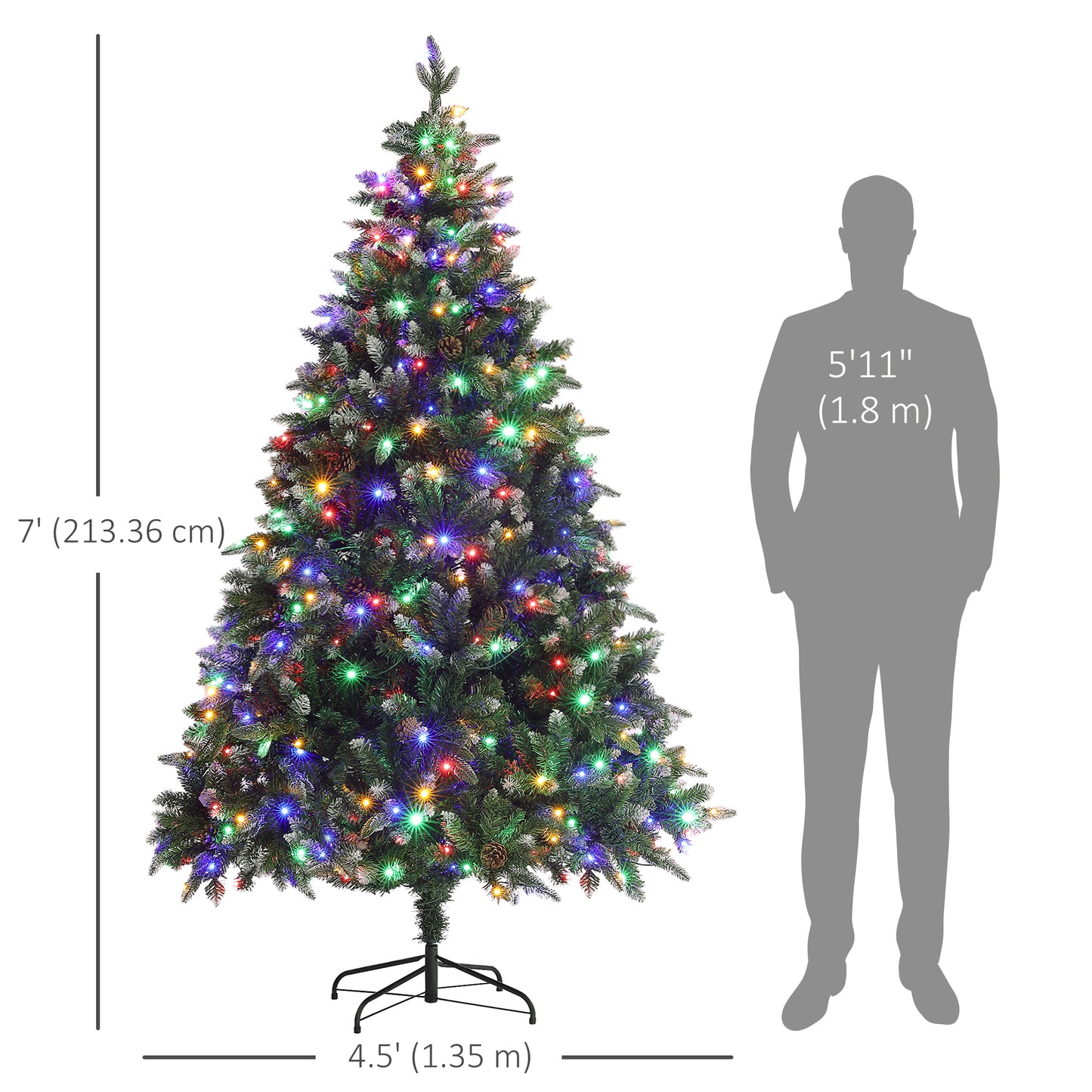 7 Foot Prelit Artificial Christmas Tree with Dual Colour LED Light, Hinged Xmas Tree for Home Office Holiday