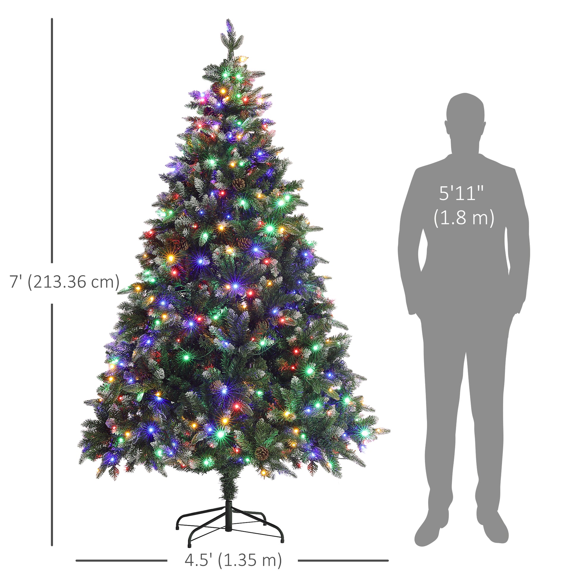 7 Foot Prelit Artificial Christmas Tree with Dual Colour LED Light, Hinged Xmas Tree for Home Office Holiday