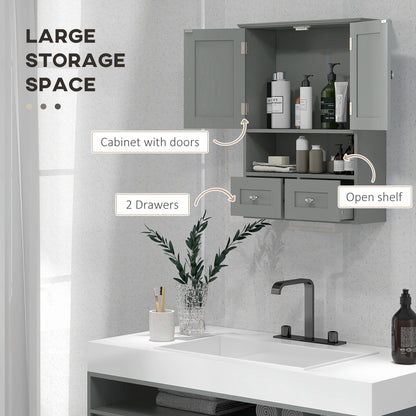 Bathroom Wall Cabinet with 2 Drawers, Modern Medicine Cabinet with 2 Doors and Open Shelf, Over the Toilet Storage Organ