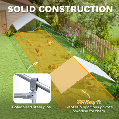Metal Chicken Coop with Water- and UV-Protection Cover for Backyard Hen, Duck, Rabbit, 39.4' x 9.8' x 6.4'