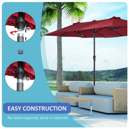 15ft Double-sided Patio Umbrella with Twin Canopy, Extra Large Outdoor Parasol with Crank for Pool, Deck, Market, Wine R
