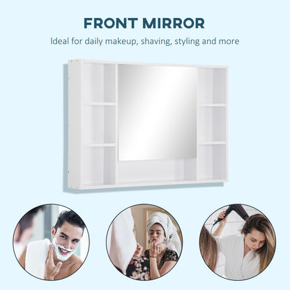 Wall Mounted Medicine Cabinet, 39.25"W x 27.5"H Bathroom Mirror Cabinet with Single Mirrored Door, Shelves and Storage C