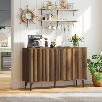Buffet Cabinet with Storage, Modern Fluted Sideboard with Adjustable Shelves for Dining Room Living Room, Dark Brown