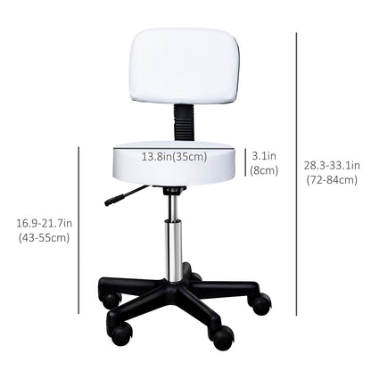 Rolling Stool with Wheels, Swivel Stool with Back Support, Adjustable Height, PU Leather Drafting Chair for Home Office,
